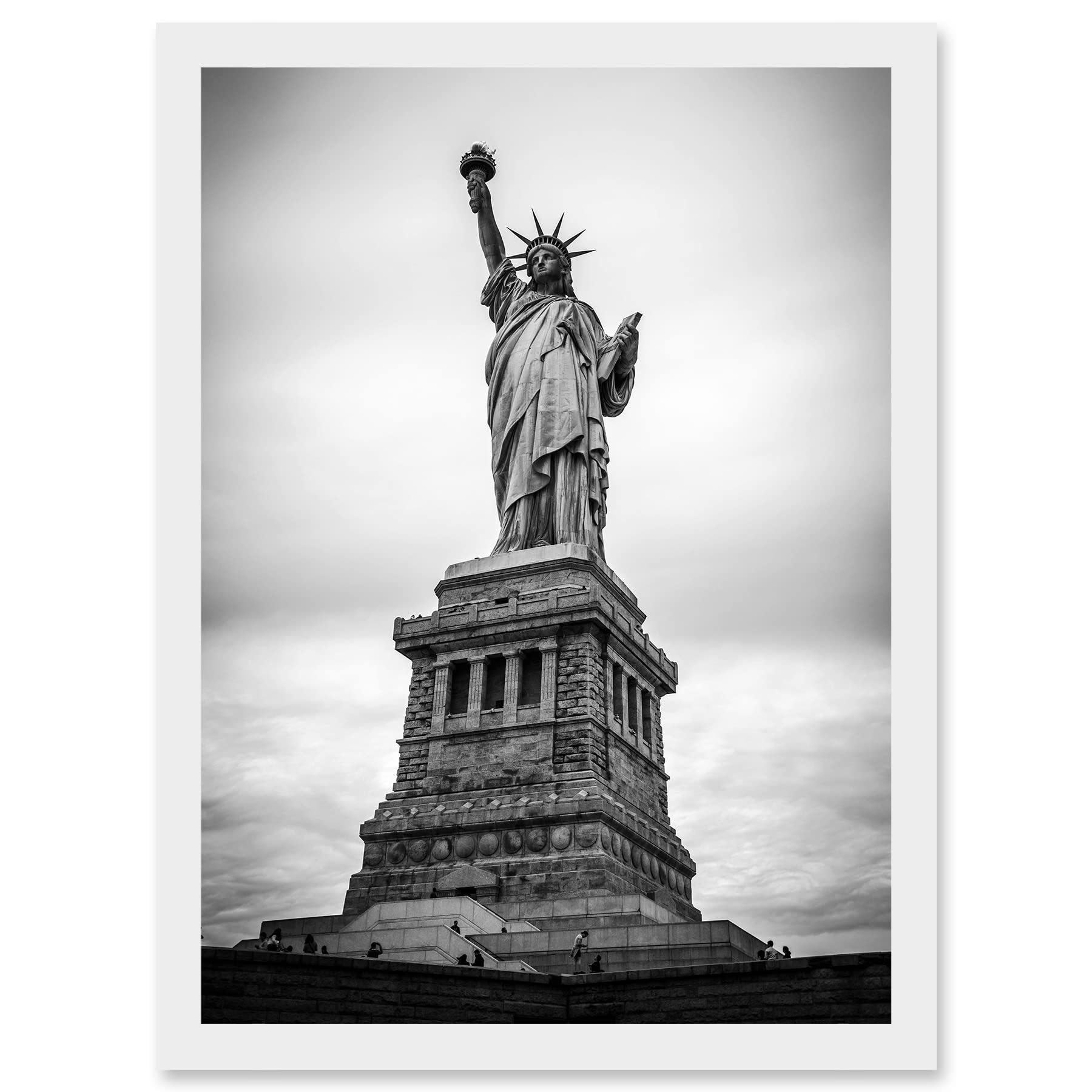 Artery8 Statue Liberty New York City USA Black White Artwork Framed Wall Art Print A4