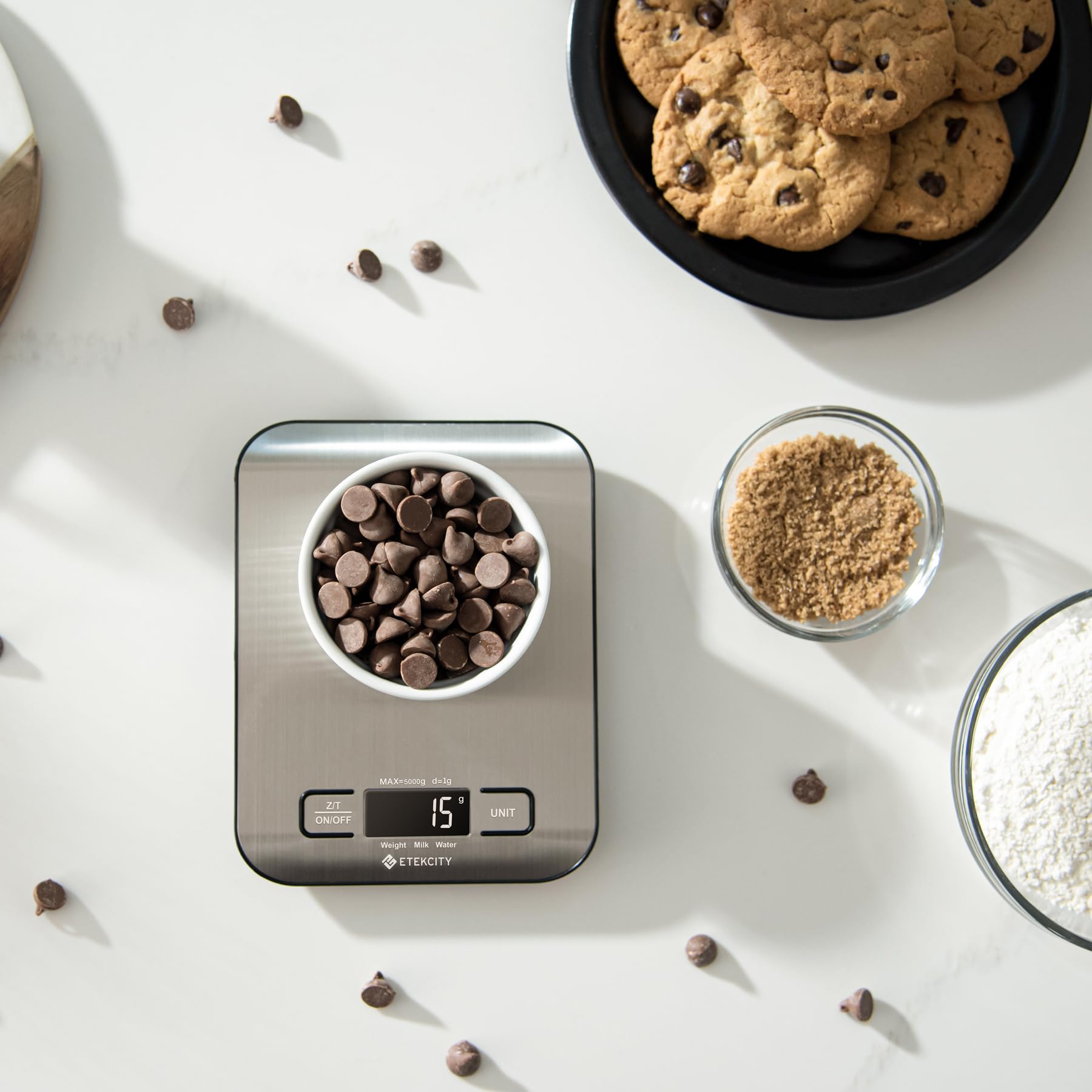 ETEKCITY Bilancia da cucina digitale elettronica da 5 kg con grande display LCD, bilancia da cucina ultra sottile, in acciaio inox, misurazione dei liquidi, alta precisione fino a 1 g, funzione tara