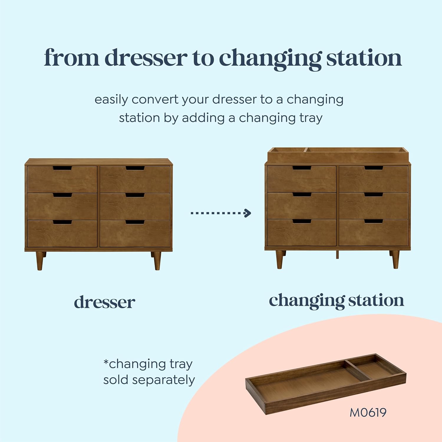 Marley 6-Drawer Dresser - Baby Dresser for Nursery - Kids Bedroom Furniture - Double Chest of Drawers for Toddler Boys and Girls - Versatile Wood Dresser for Living Room, Hallway - Walnut