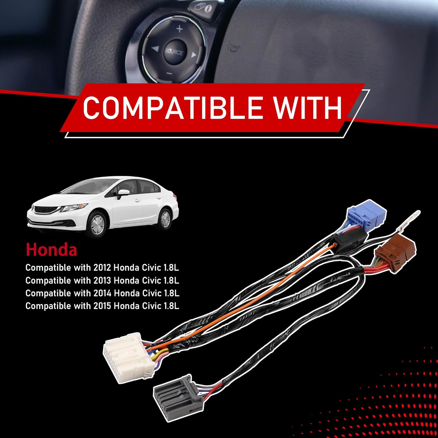 Pair Steering Wheel Cruise & Audio Button Control Switch Compatible with 2012 2013 2014 2015 Honda Civic 1.8L Replaces 35880-TR6-A01 35880-TR0-A02 35880-TR6-A02