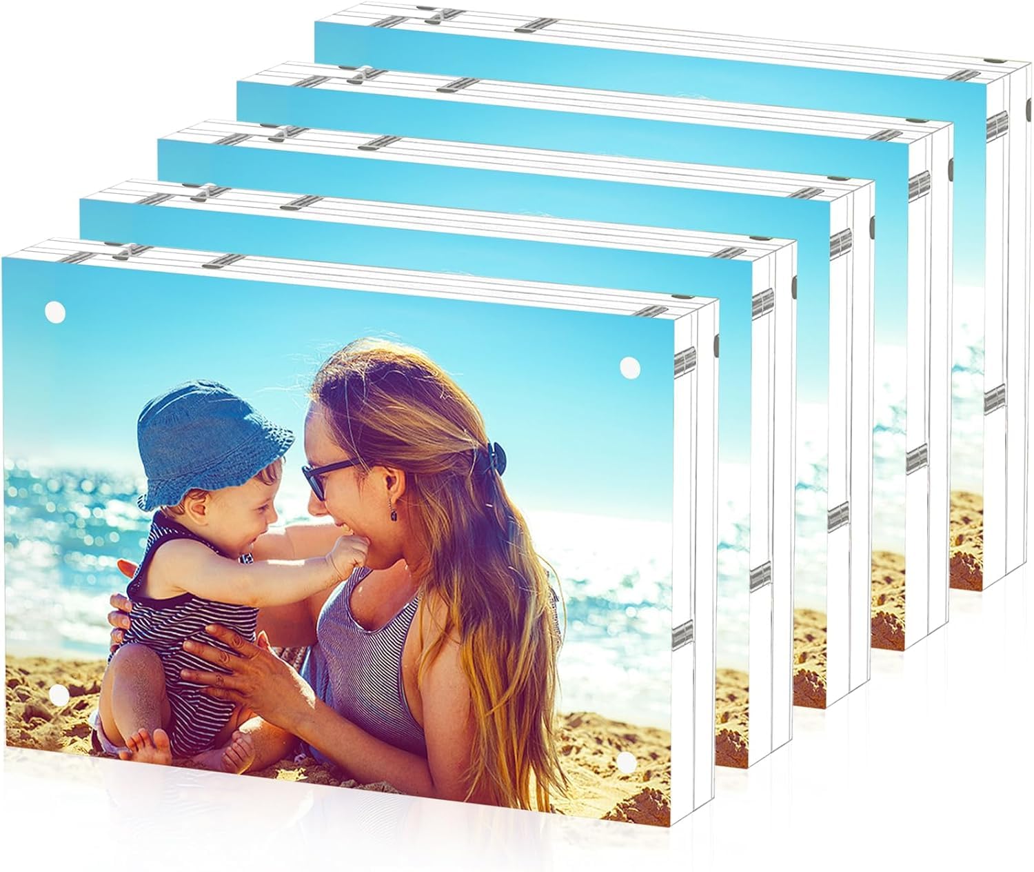 HELPLEX Acrylic Picture Frames 2.5x3.5, 5 Pack Magnetic Double Sided Clear Frameless Frame, 20mm Thick Free Standing Desktop Display Holder for Instant Photo Instax Mini Wallet Size 2x3 Pictures