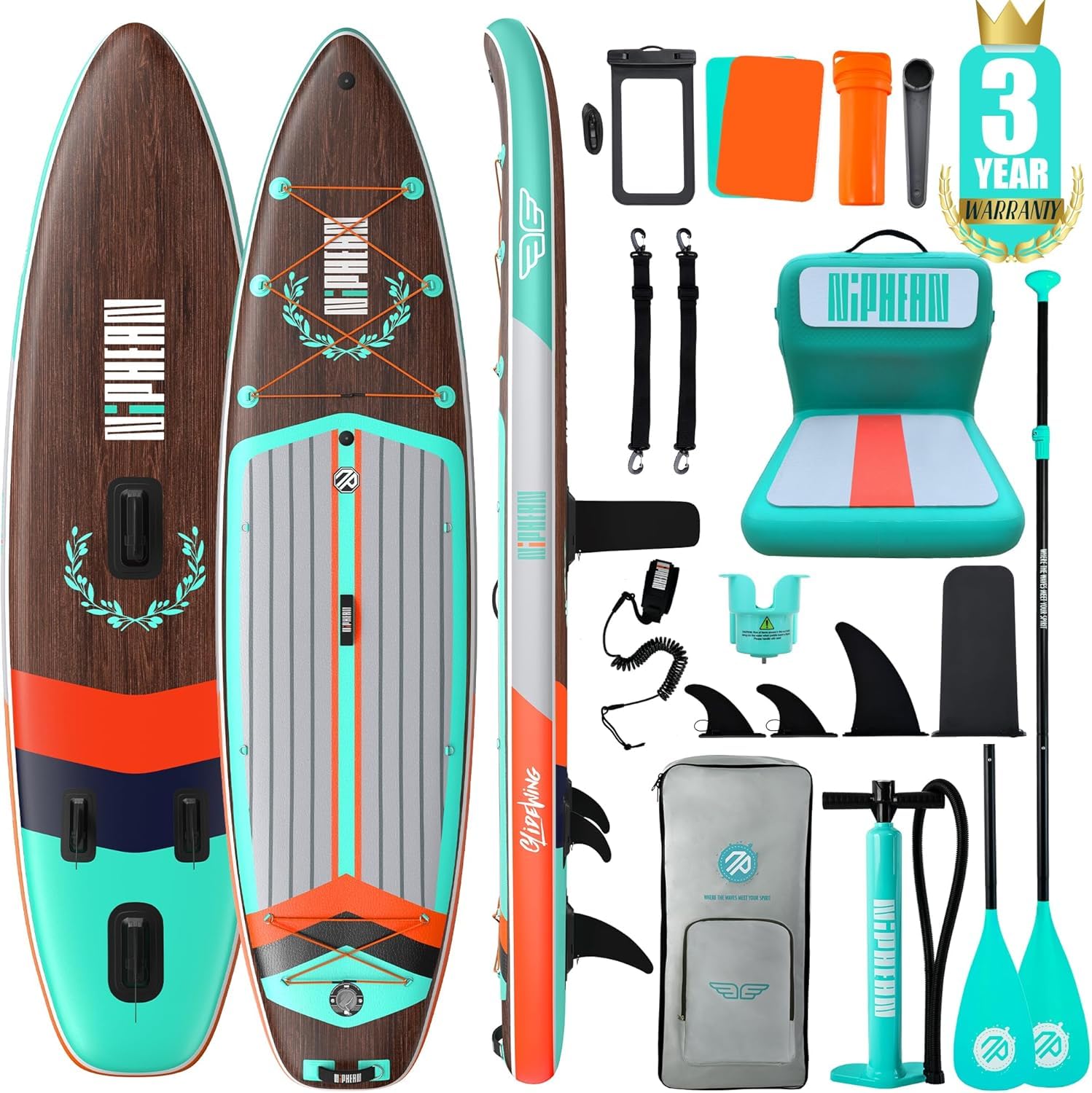 Niphean (Extra Large) Inflatable Paddle Board, SUP for 2+1 People/Family, Stand Up Paddle Board with (Beginner Friendly) StabilTrac Fin, Waterproof Phone Pouch, Paddleboards Inflatable, Gift Ideas