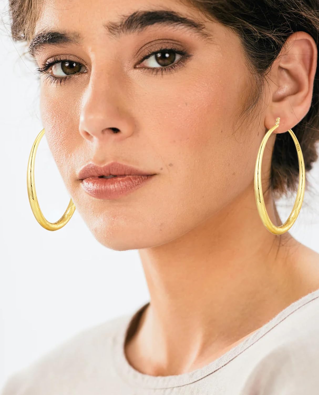 OOOPEL 925 Sterling Silver Hoop for Women Gold Hoop Earrings Hypoallergenic Diamond-Cut Ripples Designed - Non Tarnish Large Hoop Earrings(30/40/50/60/70mm)