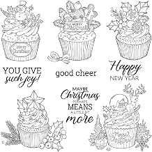 Christmas Series Sweet Cupcakes Clear Stamp Metal Cutting Dies Set for Card Making DIY Scrapbooking Supplies Silicone Stamp Knife Mold with Plastic Envelope Bag for Albums Crafts Decor
