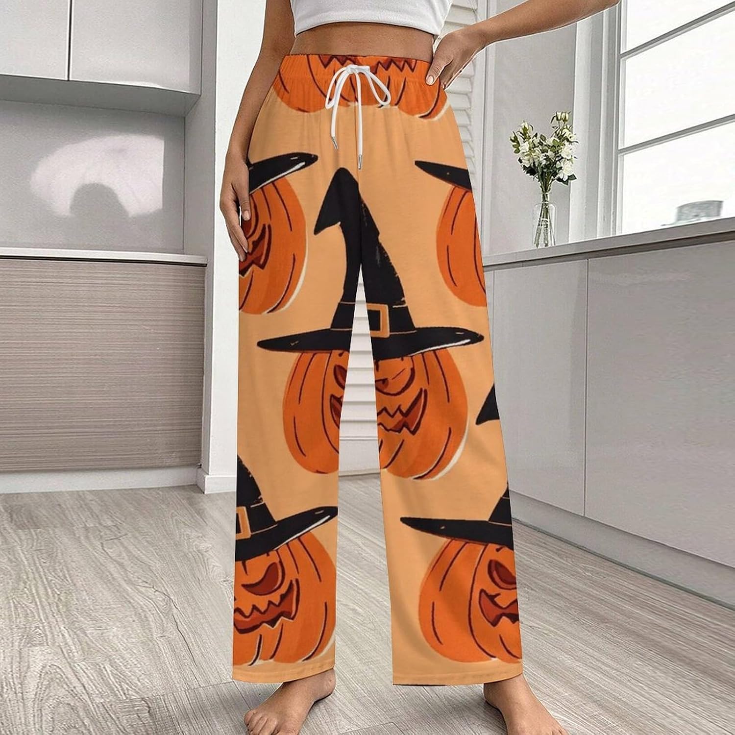 Women's Sleep Pants Lounge Flowy Wide Leg Pajamas Bottoms Casual with Side Pockets