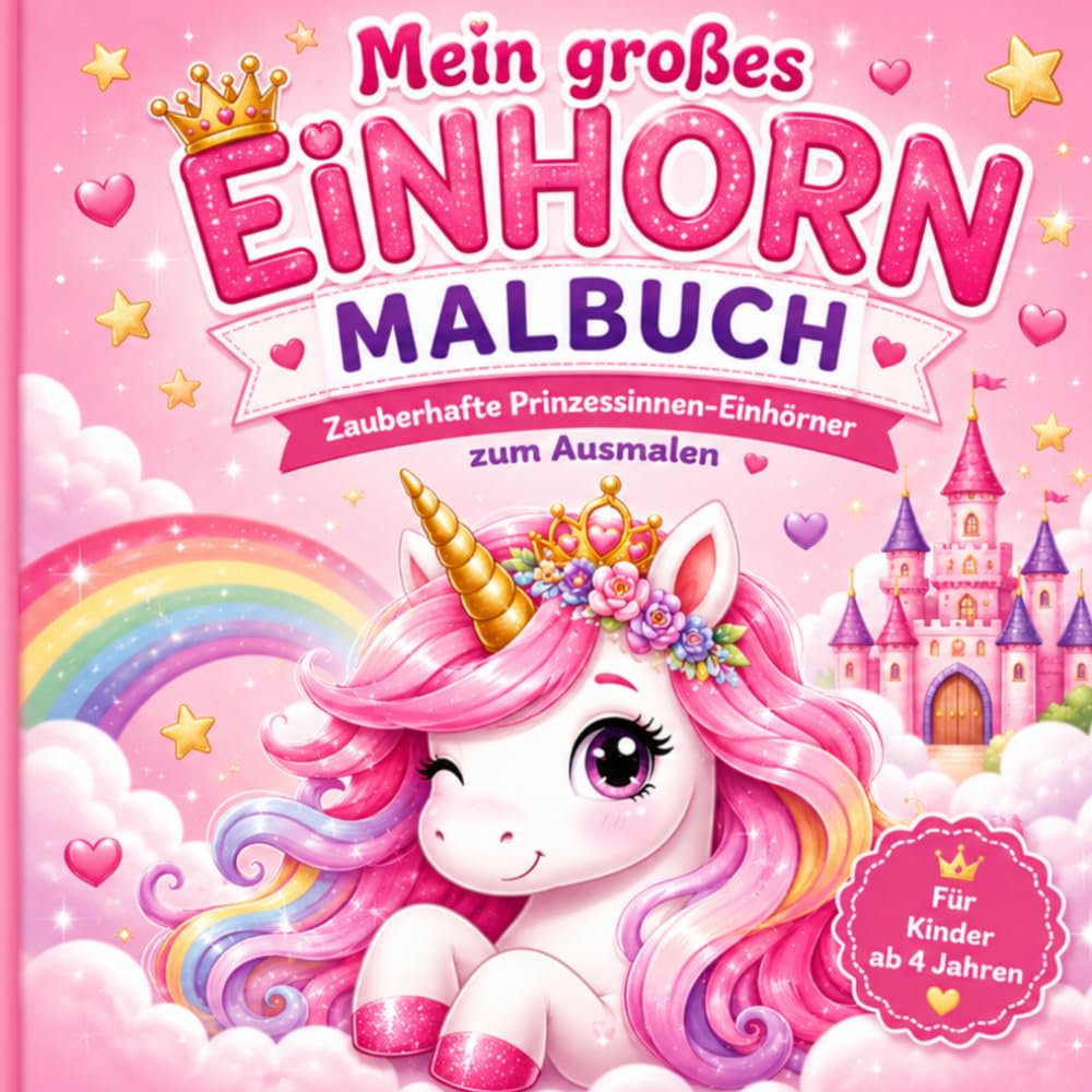 Mein großes Einhorn Malbuch: Zauberhafte Prinzessinnen Einhörner zum Ausmalen für Kinder ab 4 Jahren