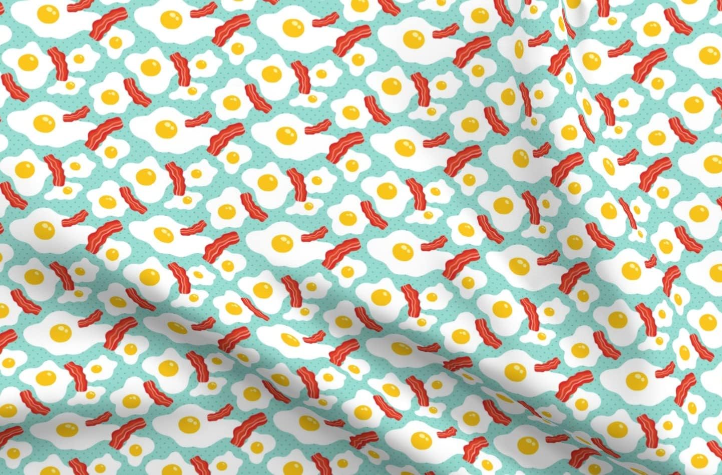 Spoonflower Fabric - Egg Bacon Breakfast Food Blue Morning Fat Pattern Kitchen Chicken Printed on Upholstery Velvet Fabric Fat Quarter - Upholstery Home Decor Bottomweight Apparel