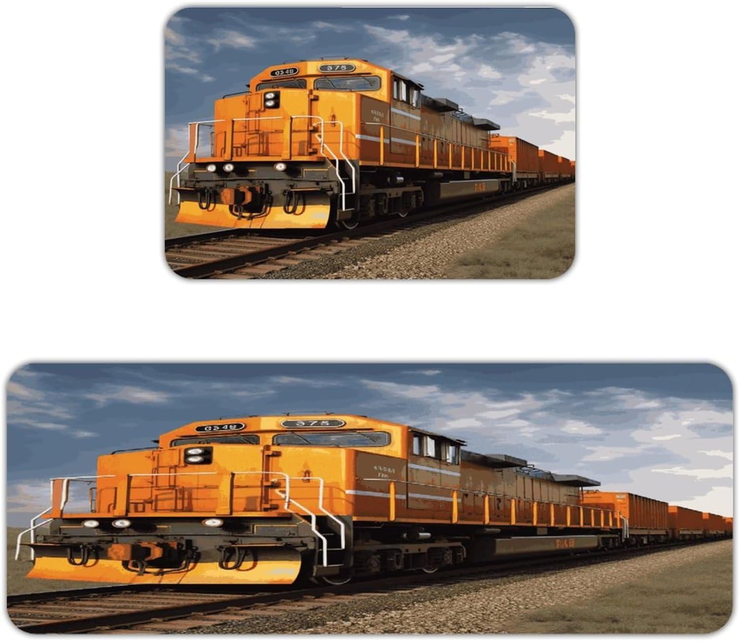 Freight Train Kitchen Mats with 2PCS Non-Slip Washable,Kitchen Rug Heavy Duty Durable, Floor Mats for Kitchen,Office,Sink,Laundry
