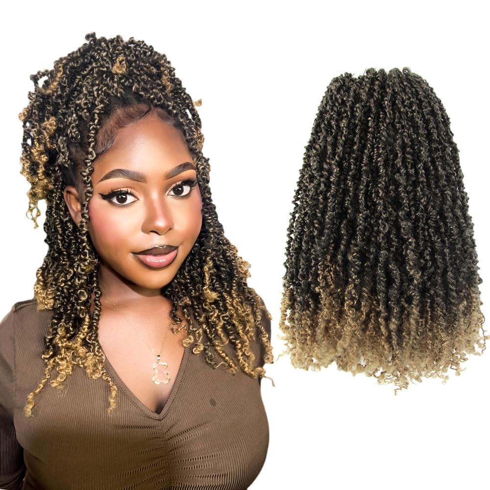 LOCSBYHAND 12 Inch 10 Packs Yanky Twist Crochet Hair Pre-twisted Ombre Honey Blonde Kinky Mini Spring Twist Small Curly Senegalese Twist Braids (T27)