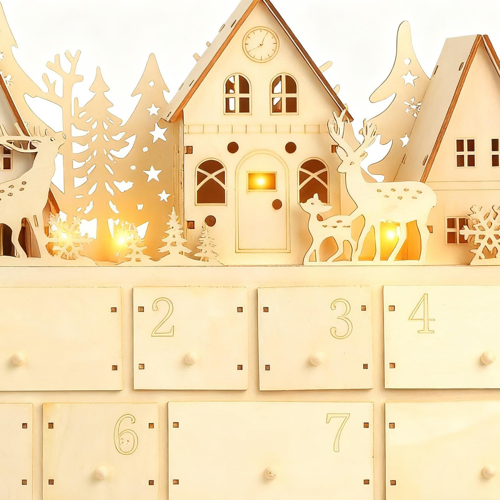 Calendario 'Avvento Per Natale 2025 Decorazione Ricaricabile Per Il Natale | Calendario 'Avvento In Legno Con 24 Cassetti Per Famiglia Donne Uomini Bambini Ragazzi
