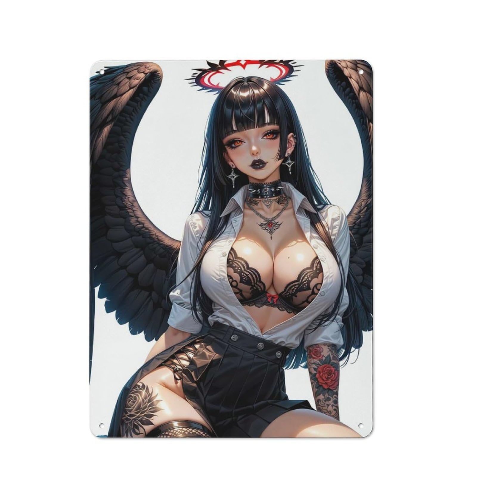 Junmoney Style-8 Metal Wall Sign 40X30cm Featuring Goth Angel For Garage Or Workshop, For Garage, Workshop And Man Cave Decoration