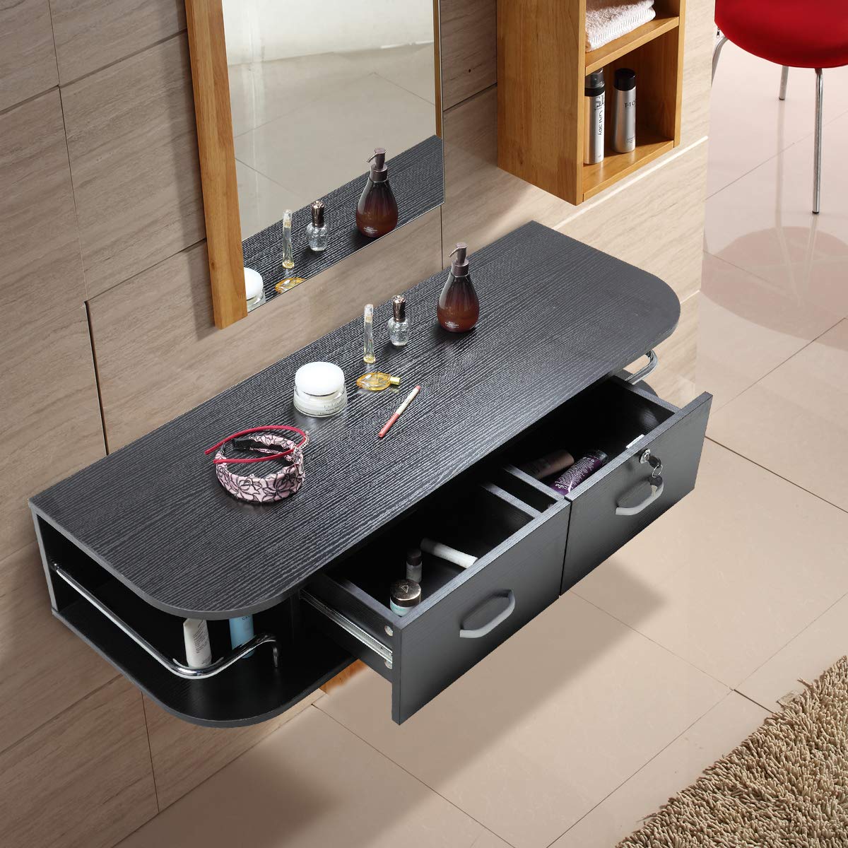 JAXPETY Classic Salon Wall Mount Styling Station Barber Beauty Salon Spa Locking Cabinet (Black) : Beauty & Personal Care