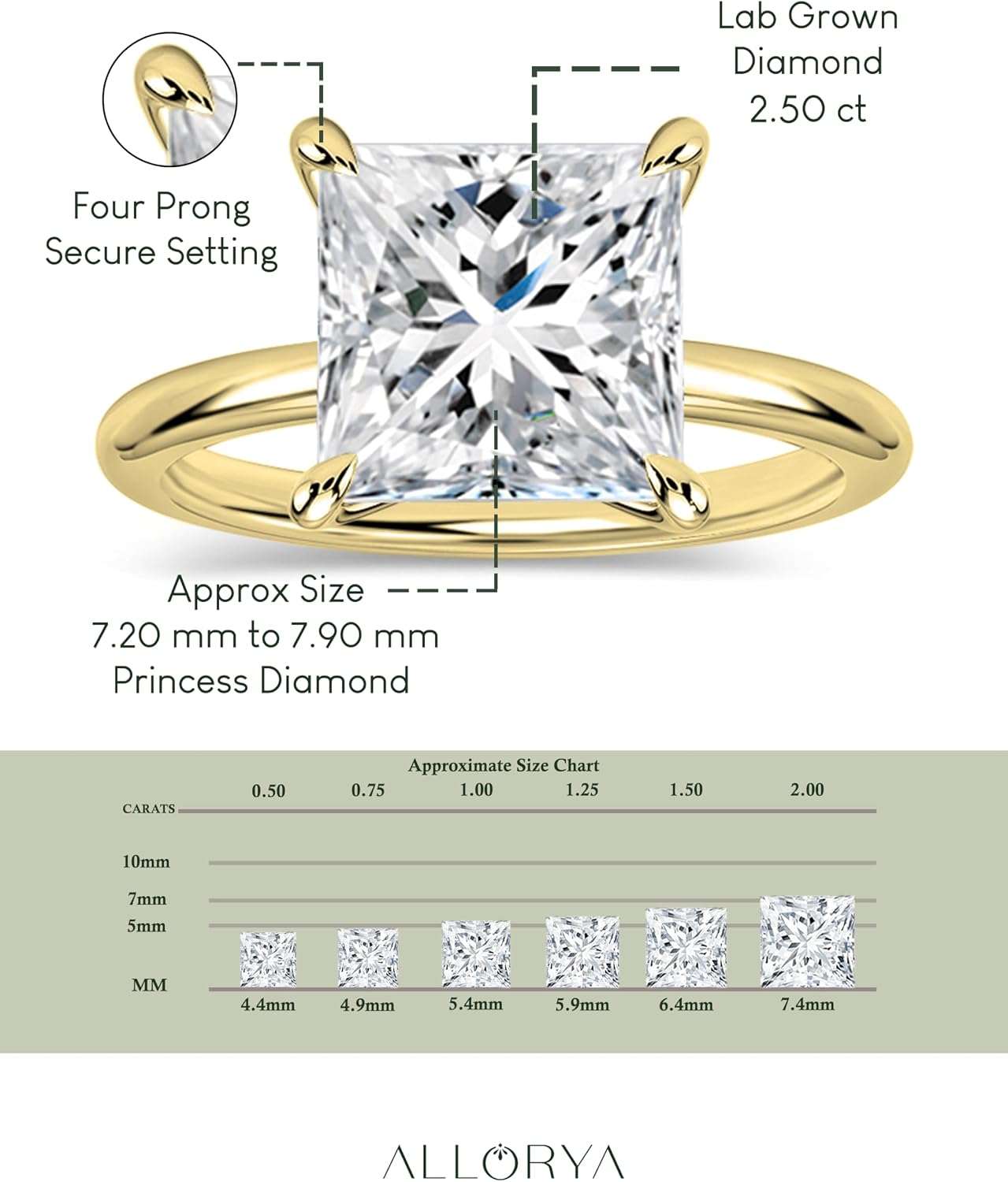 IGI Certified 2.50 Cttw Princess Lab Grown White Diamond Solitaire Engagement Ring for Women in 10K Solid Gold