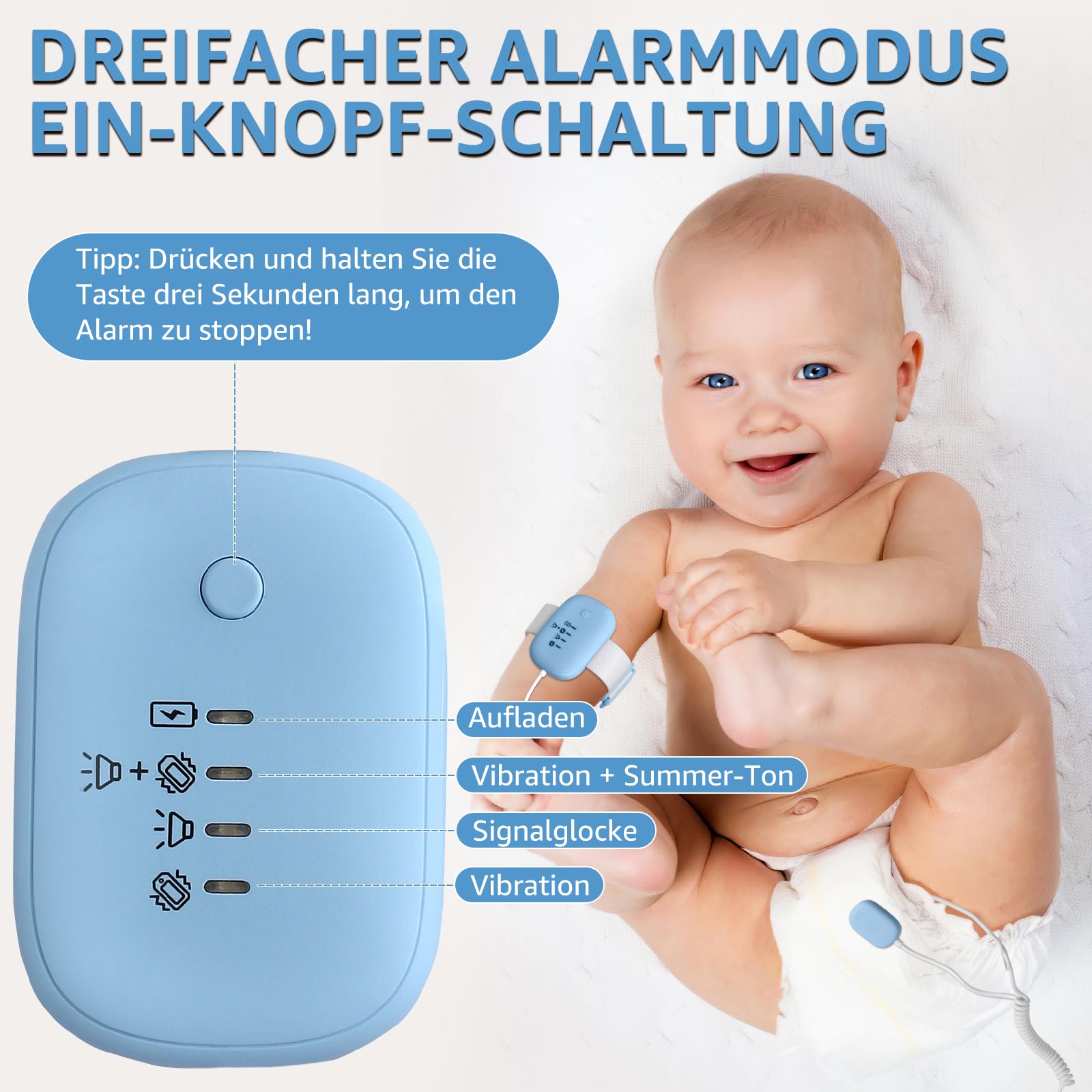 Alarme d'énurésie nocturne pour enfants et adultes VIHBRAI, sonnette pour pantalon avec 3 modes de fonctionnement, USB rechargeable, alarme de pot sans fil, alarme d'urine et vibration