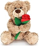 12'' Stuffed Teddy Bear Dolls with Rose, Soft Plush Animal Toys for Her/Girlfriend Lover Mom Kids Gifts Home Decor