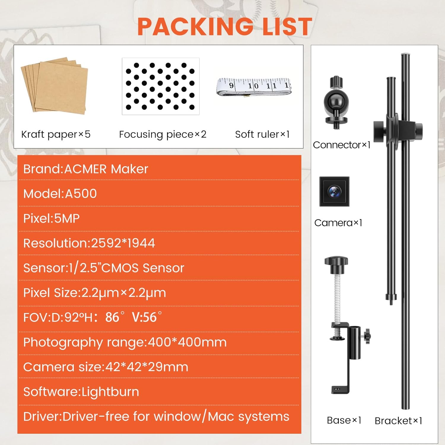 The camera bracket and base components for the Irfora A500 Camera.