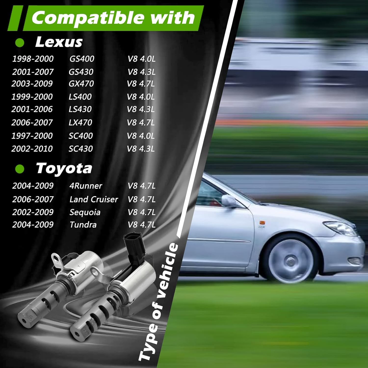Pair Engine Oil Control Variable Valve Timing VVT Solenoid Right & Left for Lexus GS400 GS430 GX470 LS400 LS430 LX470 SC400 SC430 - for Toyota 4Runner Tundra Land Cruiser Sequoia OE# ‎153300F010