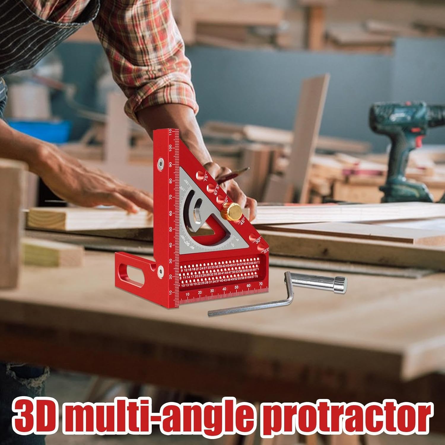 3D Square - Carpentry Square with Protractor and Measuring Ruler - Accurate Measuring Accessories Gauge Tool for Professionals, Beginners and Engineers