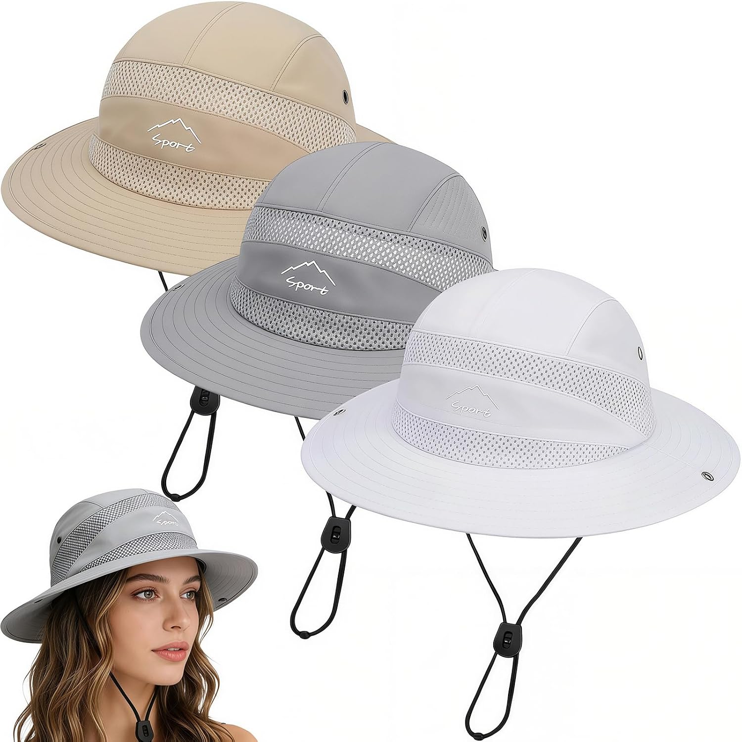 3Pcs Sun Bucket Hats for Women Men, Breathable Wide Brim UV Protection Fishing Hat Summer Outdoor Beach Hiking Hats