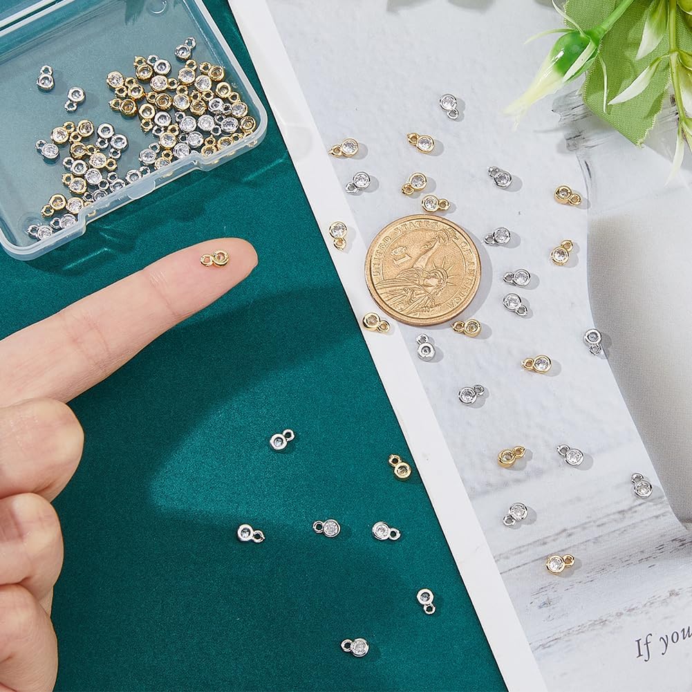 SUPERFINDINGS 80Pcs 2 Colors Bulk Cubic Zirconia Charms Brass Flat Round Pendants Rhinestone Crystal Platium Charms Golden Earring Bracelet Necklace Supplies for DIY Craft Jewelry Making - Image 3