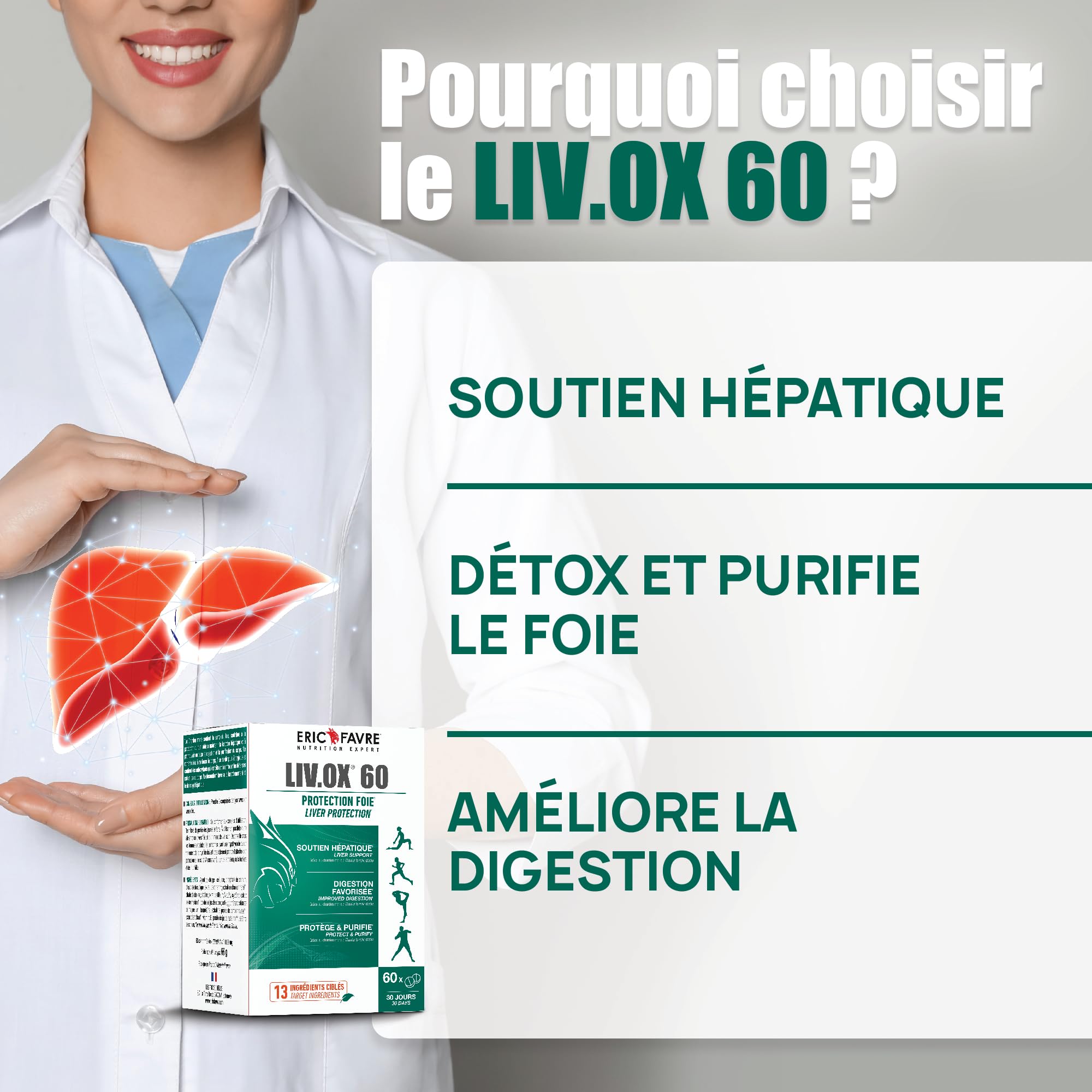 DETOX FOIE LIV.OX® 60 - Détoxifiant Foie, Soutien Hépatique, Stimule la Production de Bile - Chardon Marie Foie Detox, Millepertuis - Lot de 2 - Programme 60J Efficace - Eric Favre