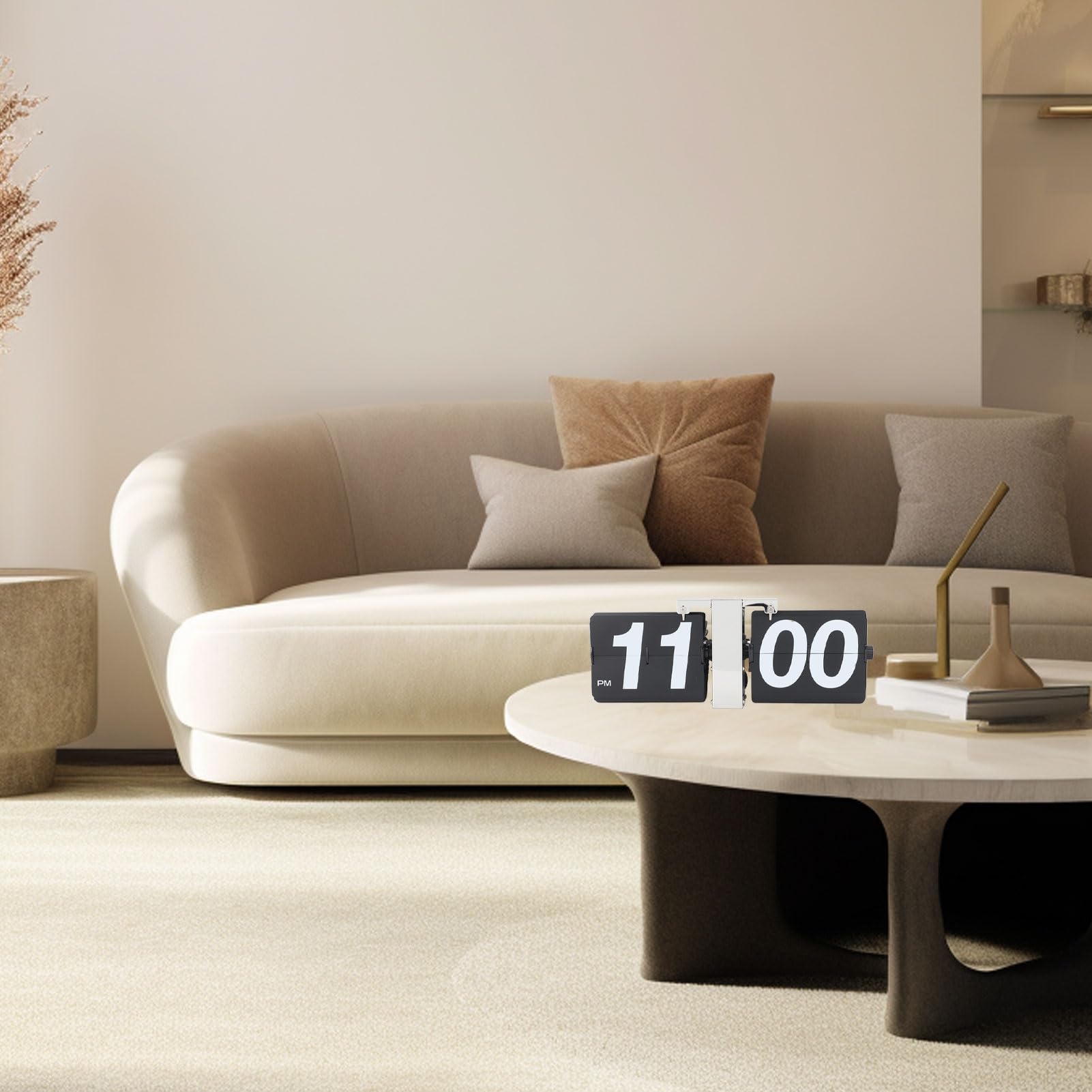 Horloge de Bureau Rabattable, Acier Inoxydable PVC,alimentée par Batterie (Noire B)