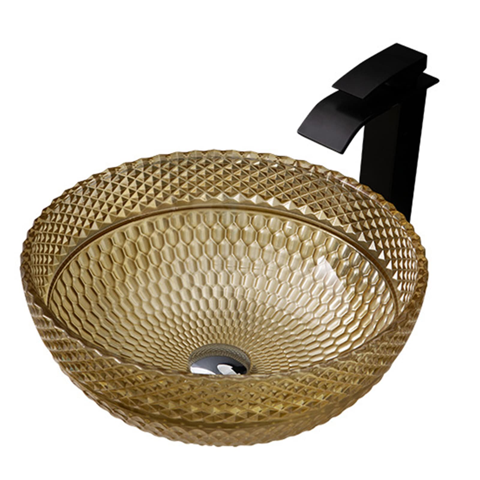 WOTZOV Tempered Glass Vessel Sink With Waterfall Faucet Artistic Vanity Countertop Installation,Yellowb,Yellowb,Yellow B
