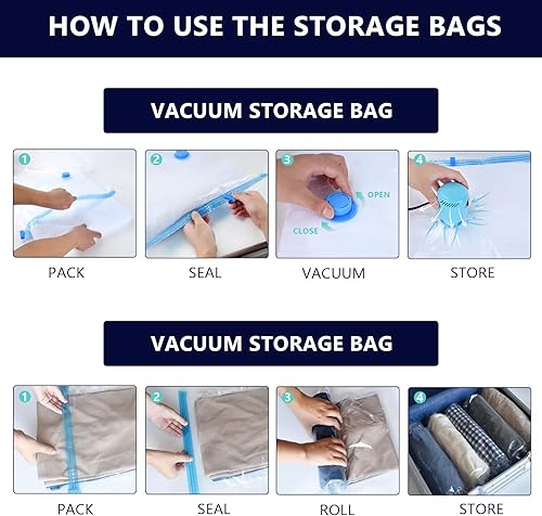 Miniatura 6 de Bolsas de sellado al vacío para ropa con bomba eléctrica, paquete de 15 (3 jumbo, 3, grande, 3, mediano, 3, pequeño, 3 enrollable), bolsa de