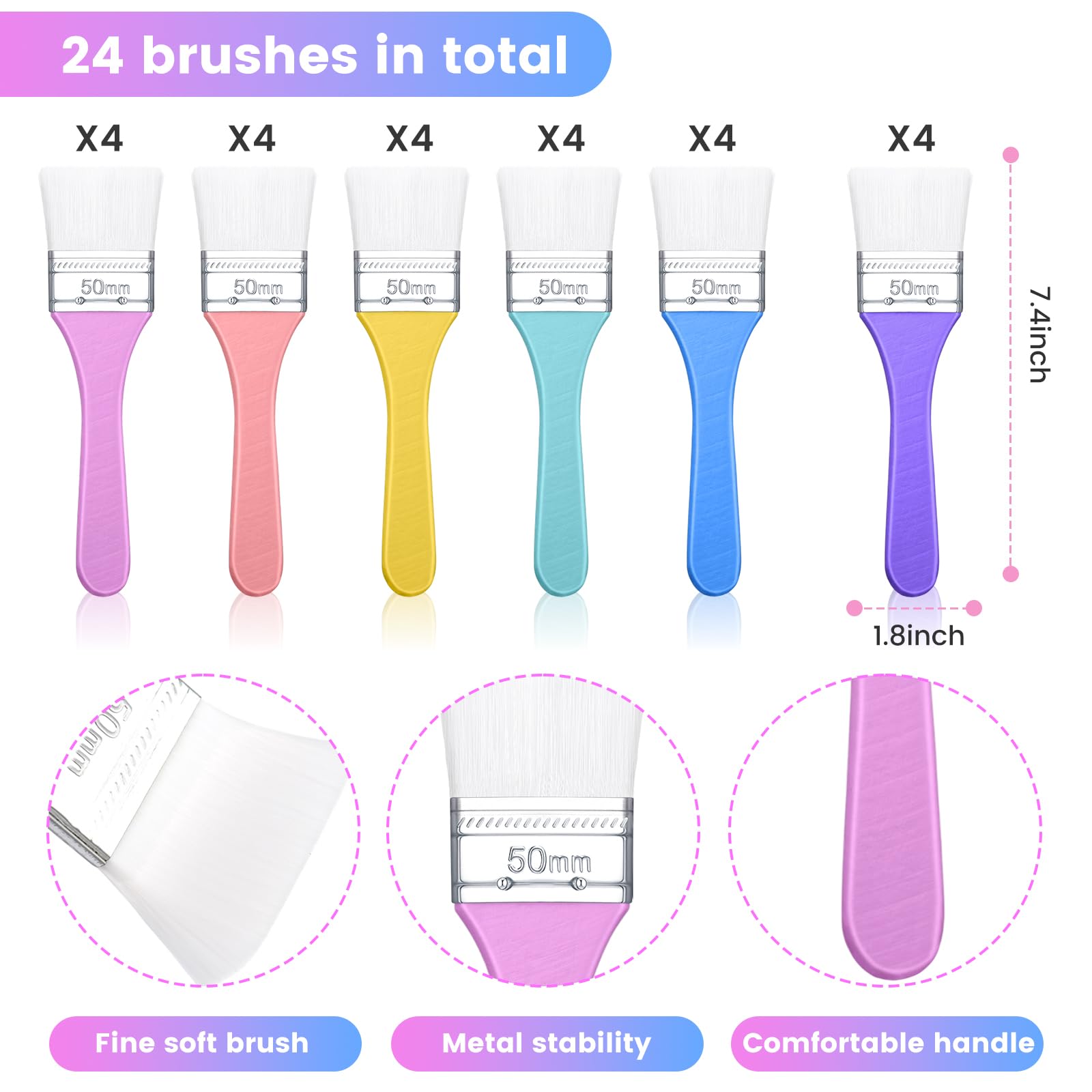 Zhehao Malpinsel-Set, 4,6 cm, hochwertige Wasserseide, Pastellfarben, niedliche Pinsel für Acrylmalerei, Färben, Basteln, als Geschenk für Freunde, Macaron-Farbe, 24 Stück