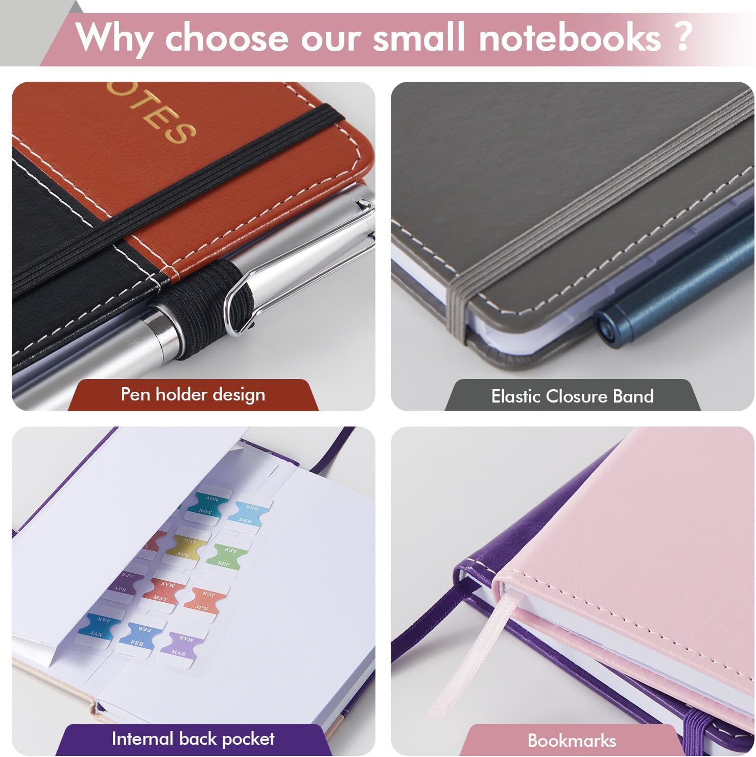 Small Journal Notebook for Women, 3.8" x 7", Pocket Size Notebook for Purse, Hardcover, 140 Pages 100GSM Lined Paper, for Work, Writing, Note Taking, Diary and Travel Notepad image 2