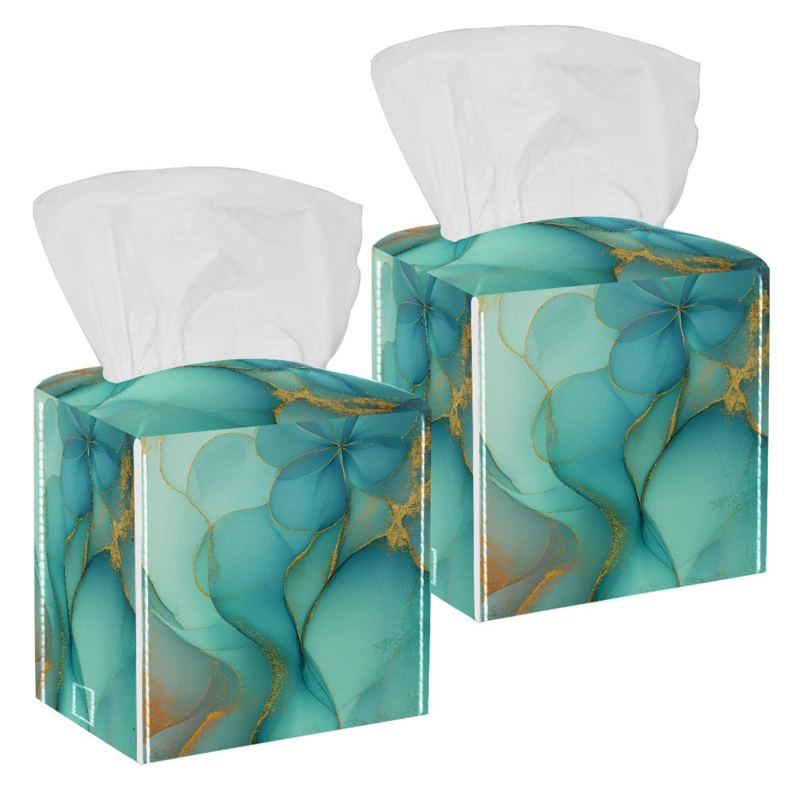 Marble Texture Tissue Box Cover, 2 Pack PU Leather Square Facial Tissue Dispenser Box holder for Home Office Car