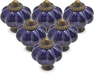 Seimneire- 12Pcs Navy Blue Pumpkin Knobs, Vintage Ceramic Cabinet Knobs, Dresser Knobs Drawer Knobs Door Knobs Drawer Pulls Dresser Handles with Mounting Screws 12 Pieces Navy Blue