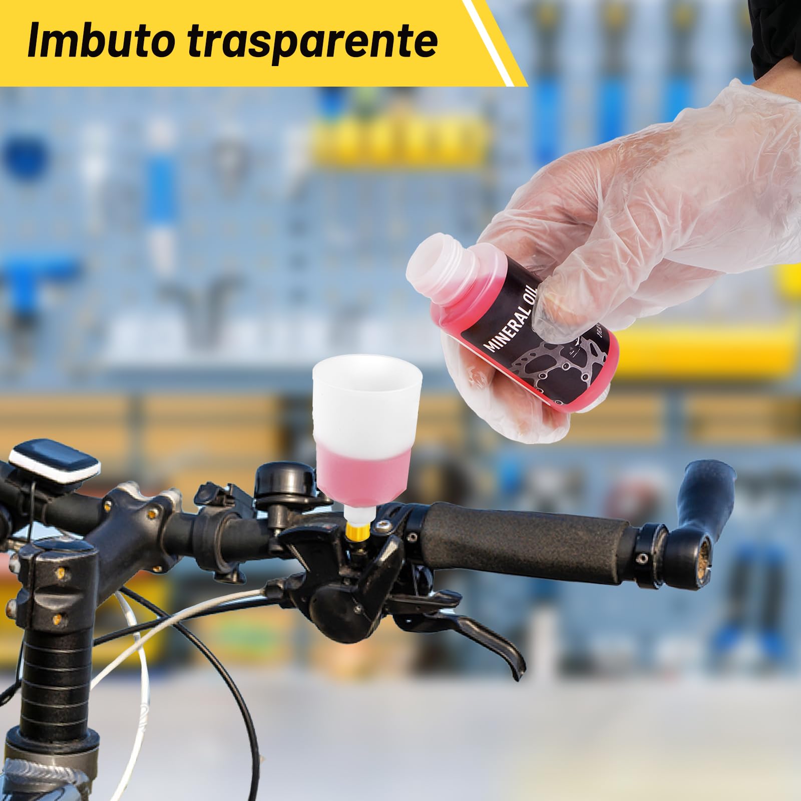 Kit Spurgo Freni per SHIMANO, TEKTRO,MAGURA Freni a Disco Idraulici.Incluso 120 ML di Liquido Minerale per Freni, Imbuto Trasparente.