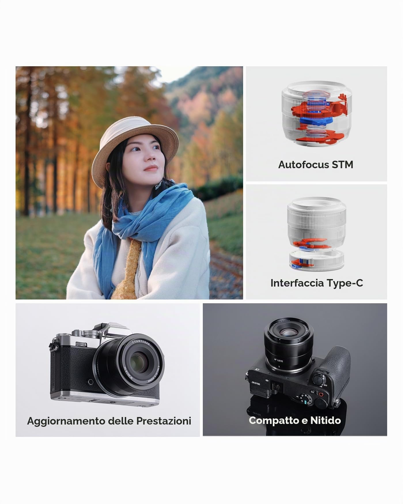 TTartisan Obiettivo AF 35 mm F1.8 II per Sony, APS-C Autofocus Obiettivo E Mount, design leggero, compatibile con fotocamere Sony E Mount