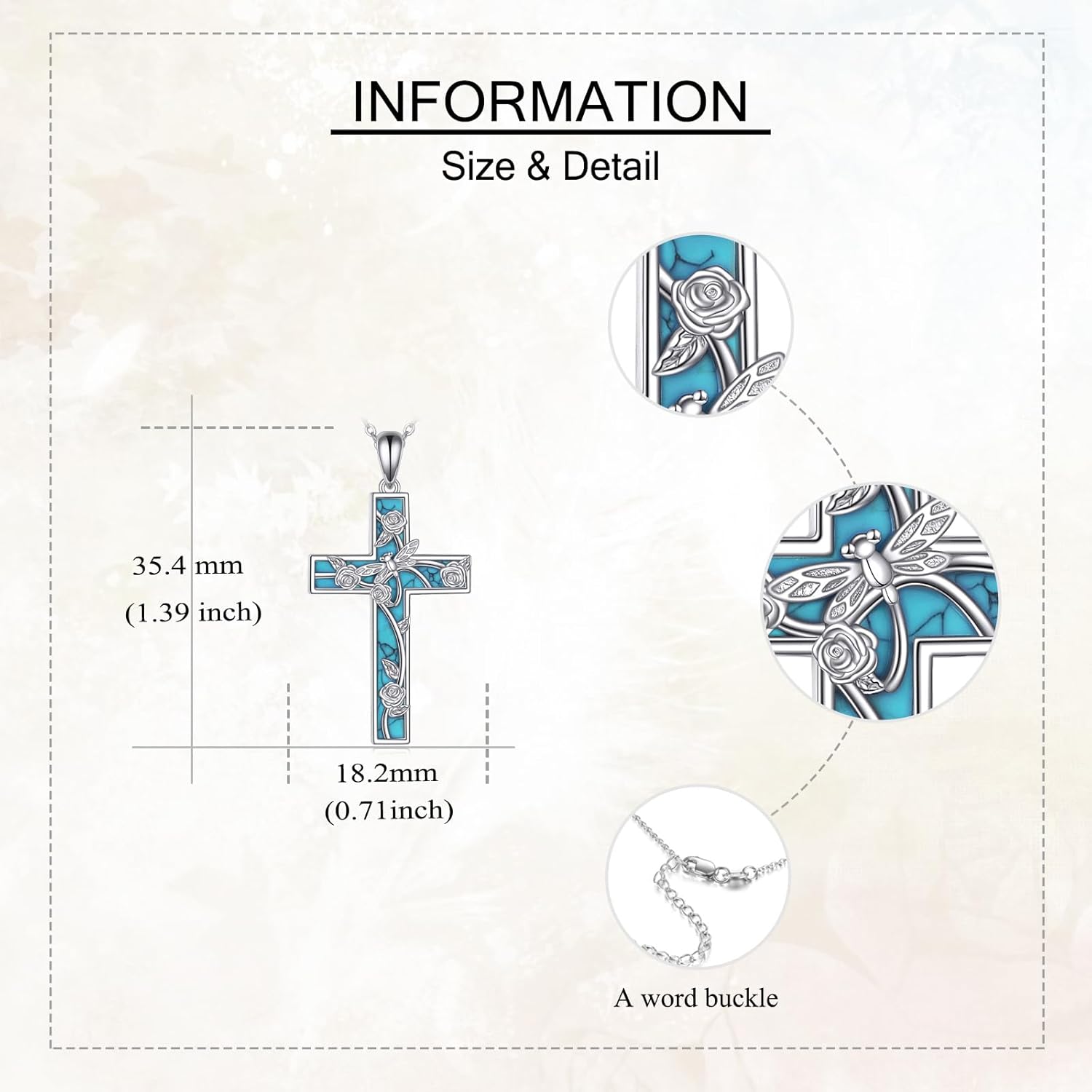 URONE Hummingbird/Dragonfly/Butterfly Necklace 925 Sterling Silver Turquoise Cross Pendant Necklace Hummingbird/Dragonfly/Butterfly Jewelry Gifts For Women - Image 5