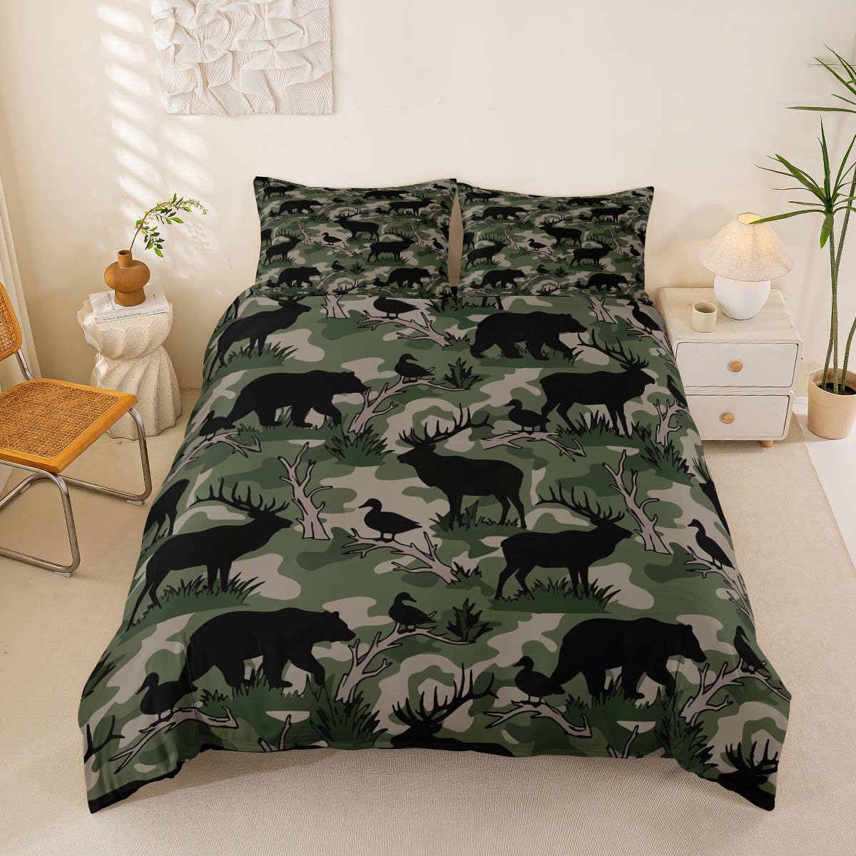 Parure de lit camo canard hunter en tissu doux pour chambre chalet bois