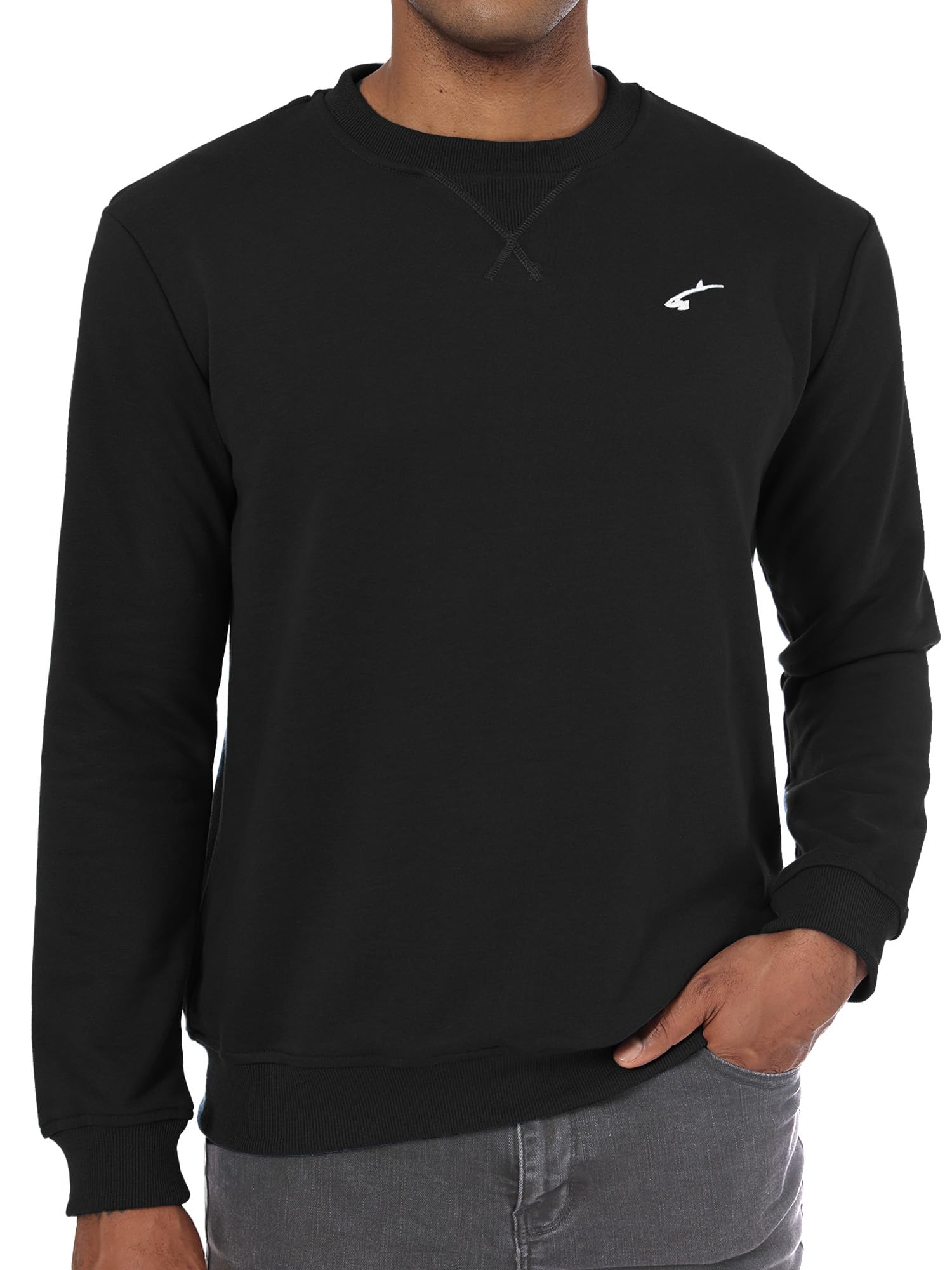 Yageshark Sweatshirt Herren Baumwolle Ohne Kapuze Basic Pullover mit Rundhalsausschnitt Männer Langarmshirt für Freizeit & Sport