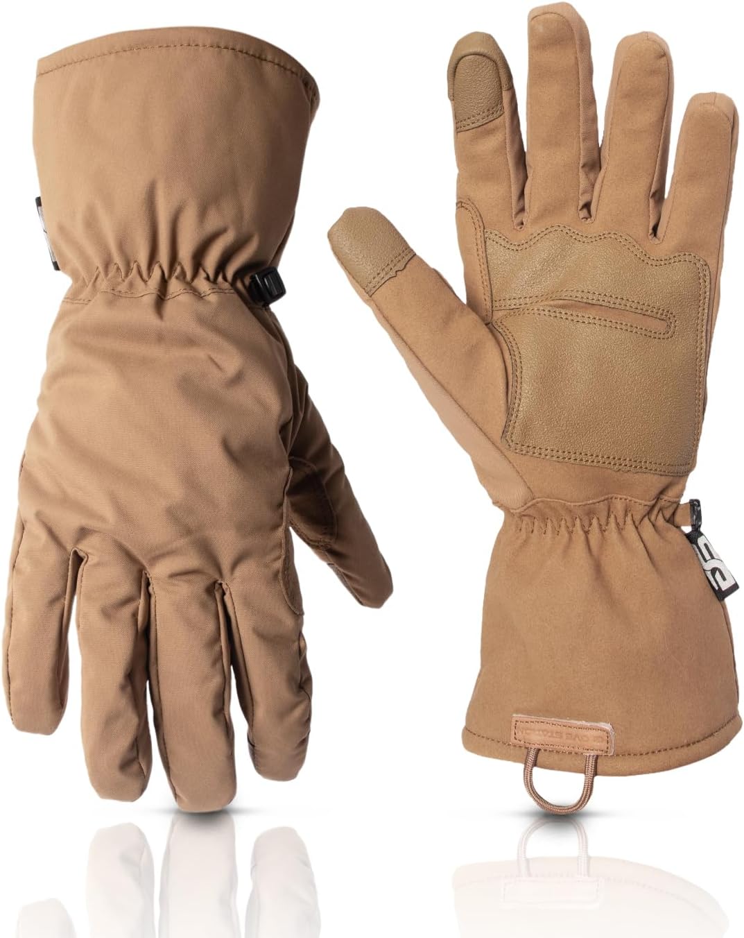 Glove Station Summit Tactical Gloves - Hunting Gloves Touchscreen Compatible PU Leather Palm Gauntlet Cuffs Brushed Polyester