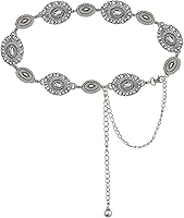 WAYLIT Western Concho Belt for Women - Boho Silver Turquoise Chain Waist Belt, Adjustable Cowgirl Metal Belt for Dresses & Jeans