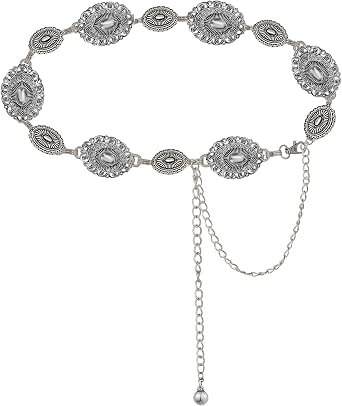 WAYLIT Western Concho Belt for Women - Vintage Cowgirl Metal Chain Belt