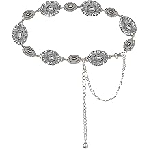 Western-Concho-Belt-Women Cowgirl-Metal-Belts Boho Silver Vintage Turquoise Chain Belt for Dress Jeans