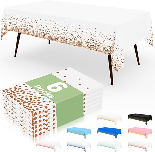 Miniatura 37 de misaya Paquete de 4 manteles desechables de lunares, mantel de plástico impermeable de 54 x 108 pulgadas, lunares dorados rectangulares en blanco