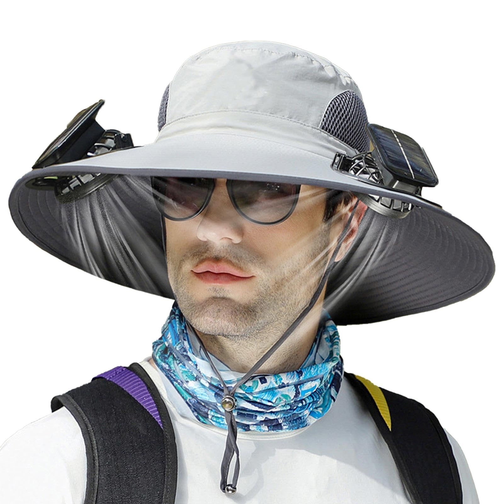 Cappello da Sole a Tesa Larga con Ventilatore Solare USB - Cappellino Pesca con Ventola per Uomo Donna Estivo