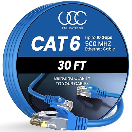 Miniatura 34 de Cable Ethernet Cat 6 de 30 pies, cable Ethernet de alta velocidad de 10 Gbps, cable de Internet para exteriores e interiores, cable Ethernet largo