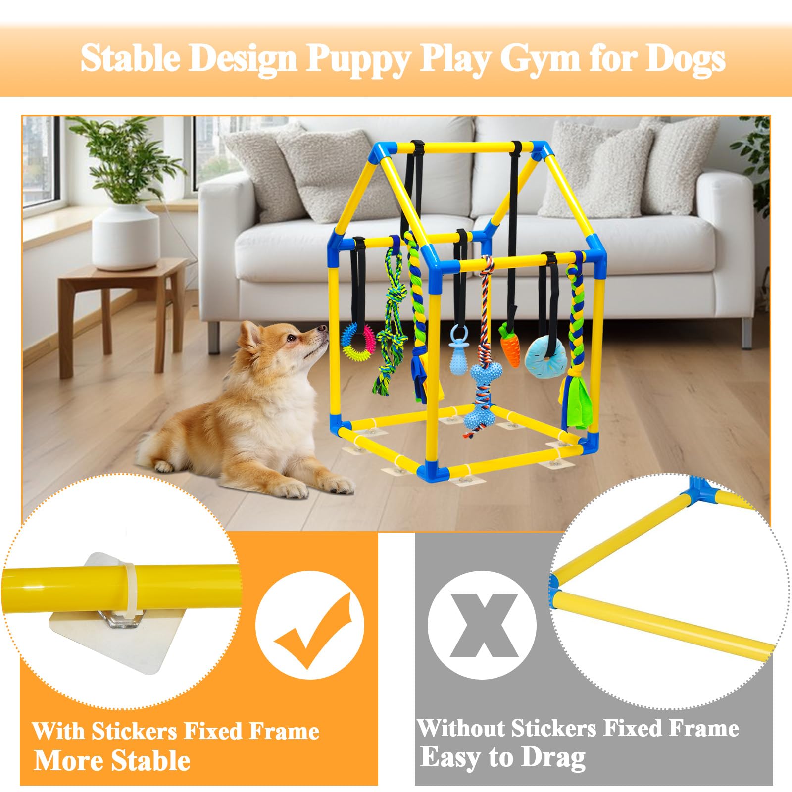 Gimnasio de juego para cachorros con 8 juguetes colgantes, gimnasio de la selva para perros pequeños y cachorros, enriquecimiento interior, centro de actividades de entrenamiento interactivo