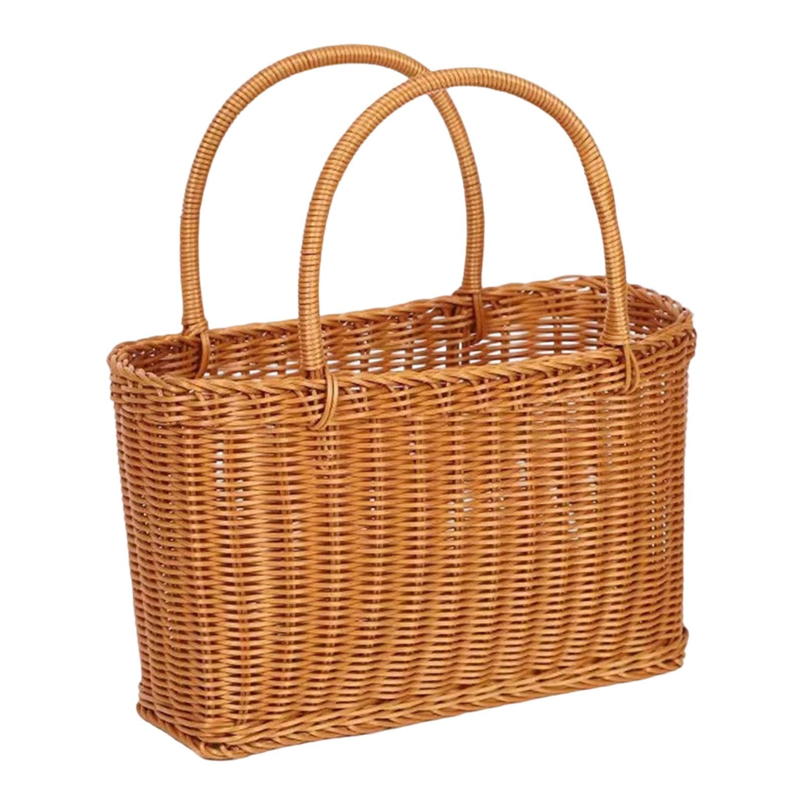 Sharplace Woven Basket Picnic Basket Home Use Organizer Imitation Rattan with Double Handles for Candy Vegetable Egg Picking Harvesting, 32cmx15cmx20cm
