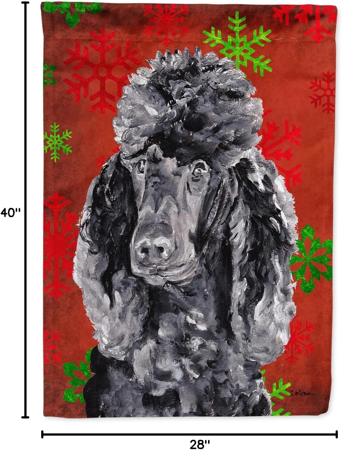 Caroline's Treasures SC9746CHF Black Standard Poodle Red Snowflakes Holiday House Flag Large Porch Sleeve Pole Decorative Outside Yard Banner Artwork Wall Hanging, Polyester, House Size, Multicolor