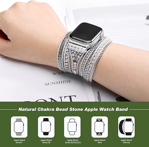 Miniatura 5 de Boho 5 Wrap Bracelet Compatible with Beaded Apple Watch Band for Women Men 42mm44mm45mm49mm, Handmade Crystal Stone Bead Watch Strap for Iwatch Band