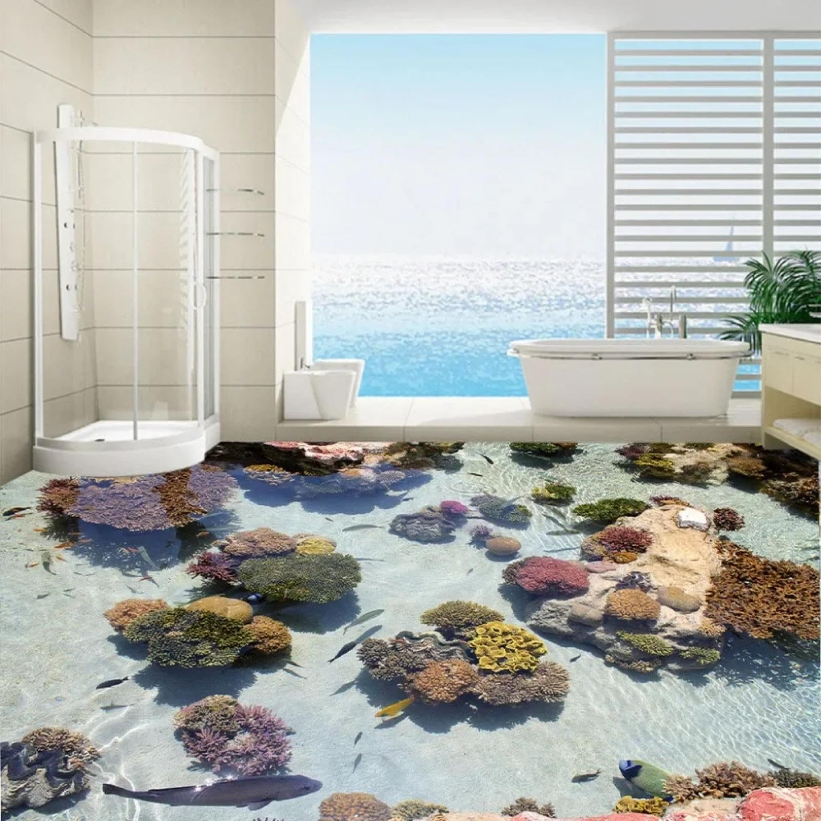 Stickers muraux 3D carrelage poisson poisson et corail sous-marin auto-adhésif étanche
