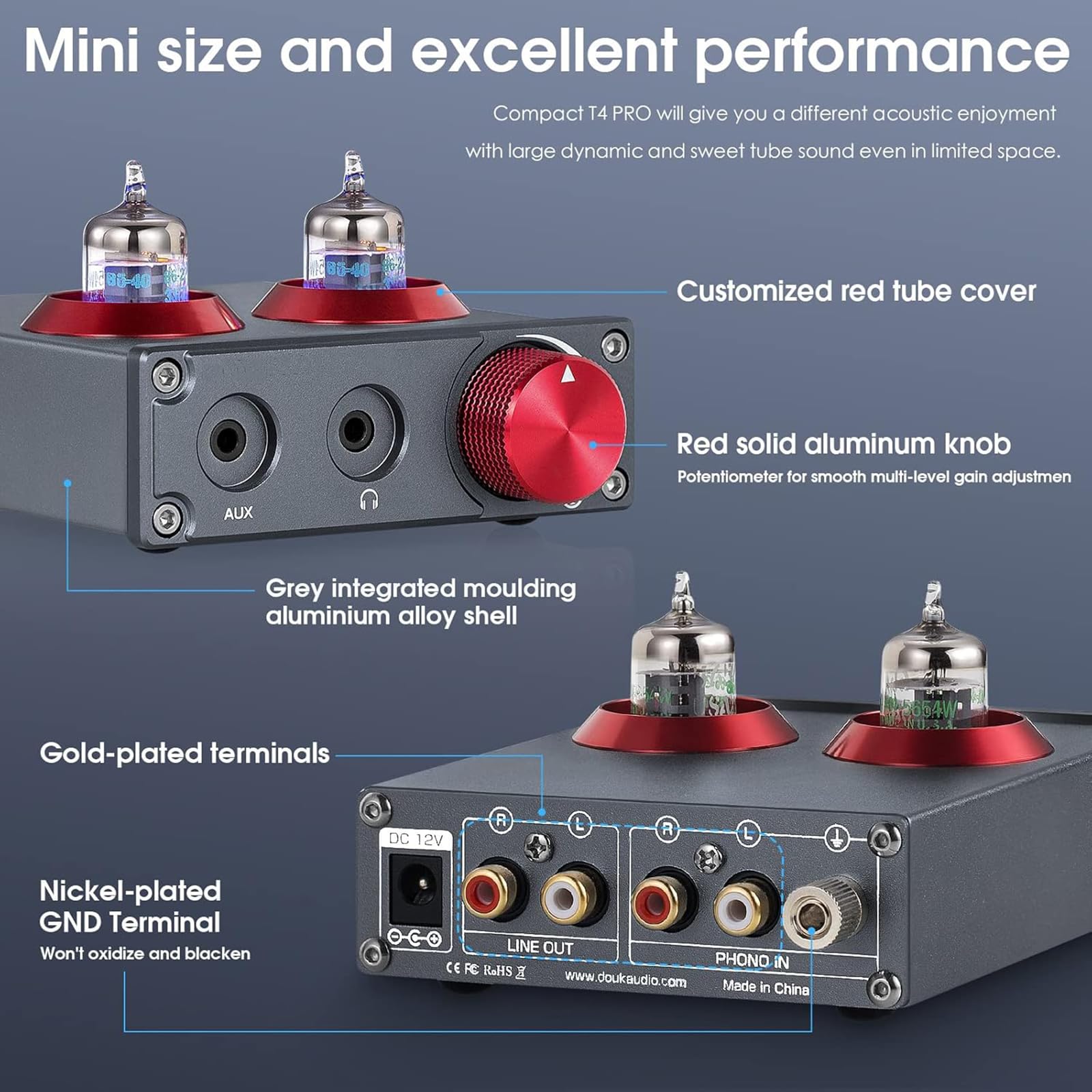 Preamplificatore audio, mini tubo a vuoto Phono preamplificatore, suono retrò per giradischi, telefono, PC, MP3, TV, stereo domestico, amplificatore per cuffie